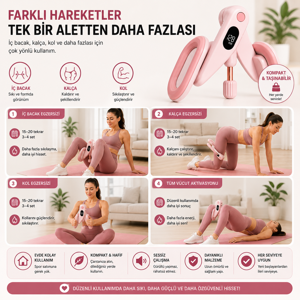 Velfit - Akıllı Sayaçlı İç Bacak, Kalça ve Kol Sıkılaştırma Aleti