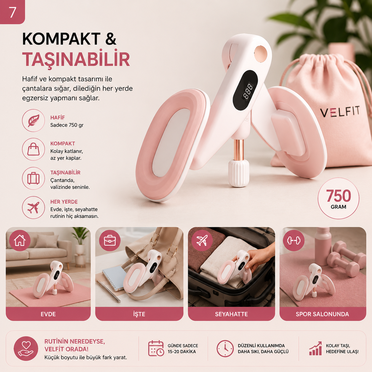 Velfit - Akıllı Sayaçlı İç Bacak, Kalça ve Kol Sıkılaştırma Aleti